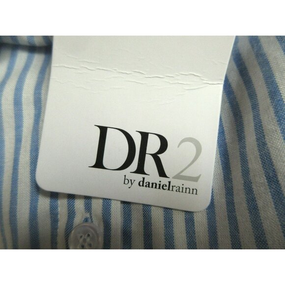 DR2 Daniel Rainn Blue Pinstripe Ruffled Long Sleeve Button Up Shirt PLUS 2X NEW - Picture 5 of 5